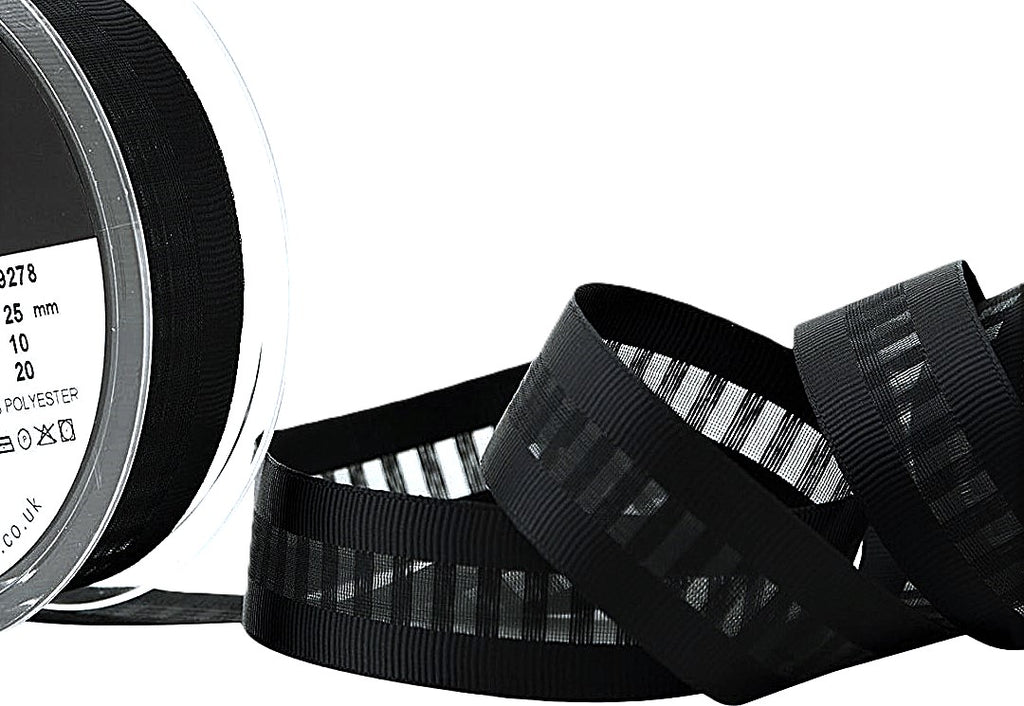 25mm Black Grosgrain-Sheer Centre Ladder Ribbon, Berisfords – Ribbonmoon