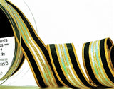 R0317 25mm Gold-Black-Iridescent Metallic Winter Stripe Ribbon,Berisfords