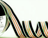 R0320 25mm Iridescent-Black-White-Pink Metallic Winter Stripe Ribbon