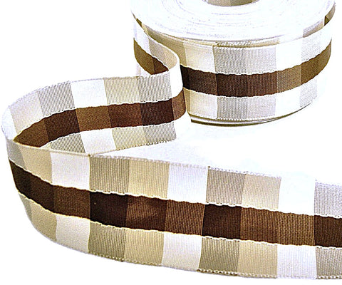 40mm Brown & Cream Wire Edge Gingham Ribbon | Berisfords