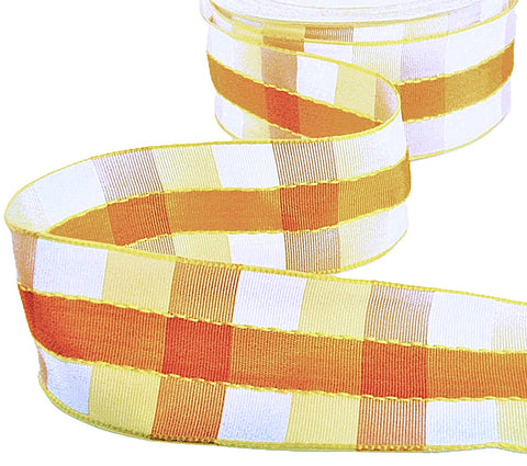40mm Yellows & White Wire Edge Gingham Ribbon | Berisfords