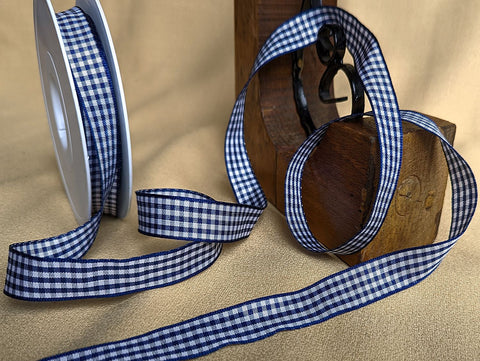 R0419 15mm Black-White Polyester Gingham Ribbon by Berisfords 