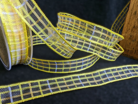 R0515 15mm Yellows-White Satin Edge Sheer Check Ribbon by Berisfords