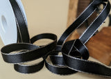 R0551 15mm Black-Silver Metallic Edge Double Satin Ribbon, Berisfords 