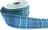 R1021 37mm Blues-Green Tartan Ribbon with Thin Metallic Silver Stripes