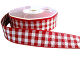 25mm Scarlet Berry & Silver Metallic Check Ribbon