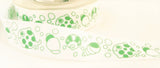 R1097 25mm White Satin Ribbon with a Green Sea Shell-Fish Print