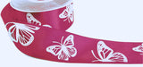 R1202 40mm Pink Satin-White Embossed Butterfly Ribbon, Berisfords