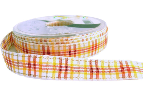 16mm White-Yellow-Red-Metallic Gold Polyester Tartan Ribbon