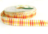 R1233 16mm White-Yellow-Red-Metallic Gold Polyester Tartan Ribbon