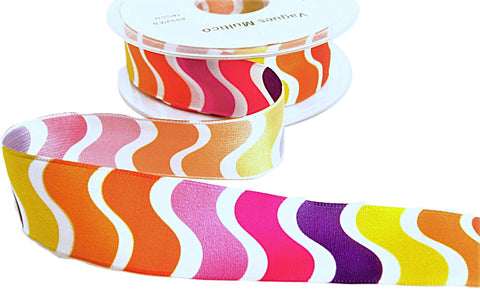 26mm Multi-Coloured Vagues Design Taffeta Ribbon | Berisfords