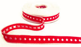 R1457 15mm Red-White Woven Satin Spots-Borders Ribbon by Berisfords