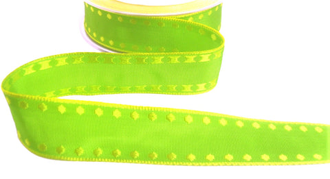 25mm Green-Yellow Woven Satin Spot-Edge Ribbon by Berisfords