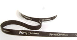 R1902 10mm Black Satin-Metallic Silver Merry Christmas Ribbon by Berisfords