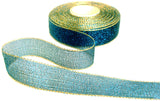 R1904 25mm Royal Blue Metallic Mesh Ribbon with Gold Borders