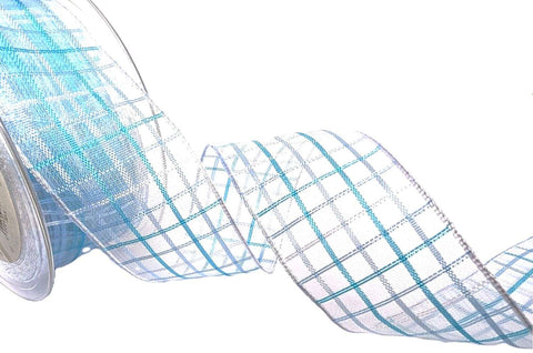 R2302 40mm Blue-Orchid Grey Sheer Check Ribbon by Berisfords