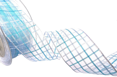 R2302 40mm Blue-Orchid Grey Sheer Check Ribbon by Berisfords