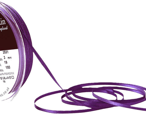 R2412  3mm Purple Double Face Satin Ribbon by Berisfords