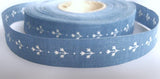 R2550 17mm Denim Blue Vintage Flowery Ribbon, 100% Cotton