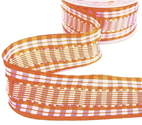 40mm Orange-White Silk Stitch Gingham Ribbon by Berisfords