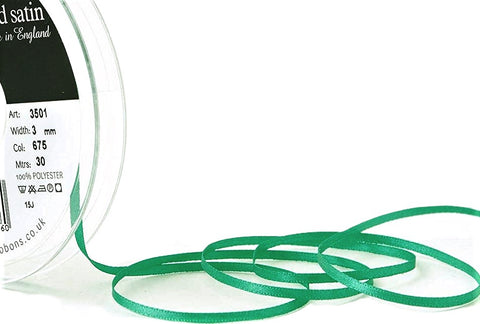 R3493 3mm Parakeet Green Double Face Satin Ribbon by Berisfords
