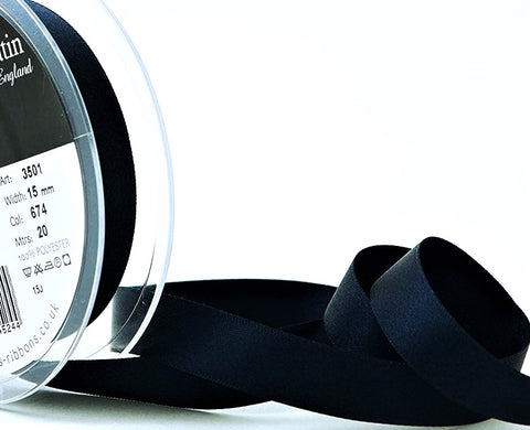 R3780 15mm Midnight Navy Double Face Satin Ribbon by Berisfords