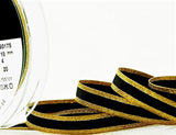 R4300 10mm Gold Metallic-Black Polyester Stripe Ribbon by Berisfords