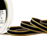 10 metres x 10mm Wide Black Grosgrain-Metallic Gold Edge Ribbon, Berisfords