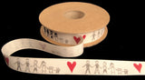 R4326 16mm Pumice-Grey-Red Family Love Heart Rustic Ribbon, Berisfords