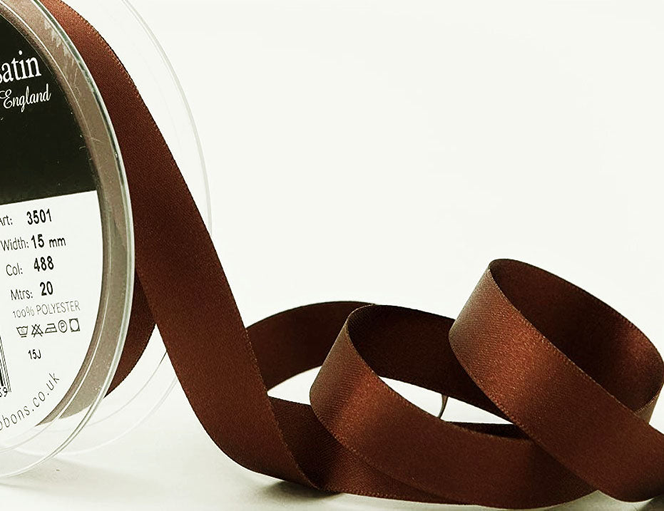 15mm Satin Ribbon | Berisfords Ribbons | Hot Chocolate Brown 488 ...