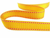 16mm Yellow Woven Ribbon with Pink Stitch Edges | Berisfords