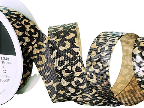 R5002 25mm Gold-Black Metallic Lurex Leopord Skin Ribbon, Berisfords