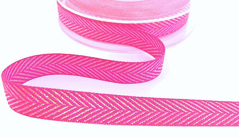 15mm Flo Pink-Iridescent Metallic Herringbone Ribbon,Berisfords