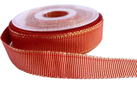 23mm Scarlet Berry Red and Gold Metallic Grosgrain Ribbon
