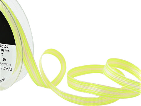 10mm Cream-Flo Yellow Neon Stripe Grosgrain Ribbon by Berisfords