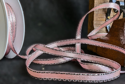 R5313 7mm Azalea Pink-Silver Metallic Edge Satin Ribbon by Berisfords 
