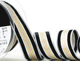 R5322 25mm Silver-Black-Gold Metallic Winter Stripe Ribbon by Berisfords