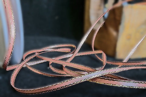 R5338 3mm Rose Gold Pink-Gold Metallic Edge Satin Ribbon by Berisfords