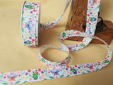 R5352 25mm White-Multi Butterfly-Garden Print Rustic Taffeta Ribbon