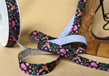 R5353 15mm Black-Multi Butterfly-Flower-Heart Taffeta Print Ribbon