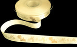 R5704 15mm Ivory-Gold Mr & Mrs Wedding Print Satin Ribbon, Berisfords
