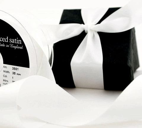 R6022 35mm White Double Faced Satin Ribbon by Berisfords