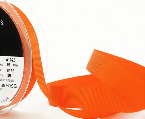 R6468 16mm Tango Orange Polyester Grosgrain Ribbon by Berisfords