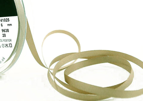 R6540 6mm Bone Beige Polyester Grosgrain Ribbon by Berisfords