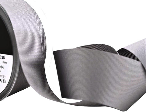 R6560 25mm Grey 9704 Polyester Grosgrain Ribbon by Berisfords