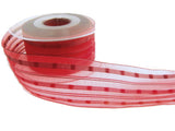 40mm Reds, Orange, Burgundy Sheer Ribbon with Woven Silk Stripes
