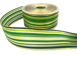 R7046C 40mm Greens and Gold Metallic, Solid and Sheer Striped Ribbon
