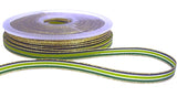 8mm Greens and Gold Metallic, Solid and Sheer Striped Ribbon
