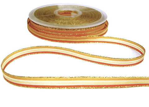 8mm Yellows, Cream & Gold Solid and Sheer Striped Ribbon