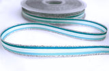 8mm Blues and Silver Solid and Sheer Striped Ribbon